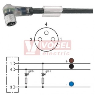 SAIL-M8BW-3L10V konektor M8/3-pin/zás/úhlový/2xLED - kabel ČE PVC 3x0,25mm2 L=10m - volný konec (1927351000)
