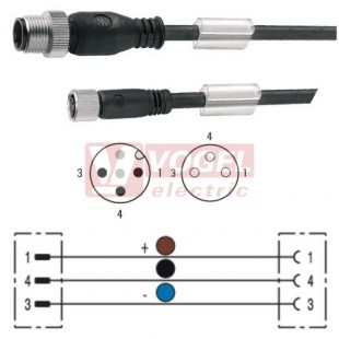 SAIL-M12GM8G-3-1.5V konektor M12/3-pin/vidl/přímý - kabel ČE PVC 3x0,25mm2 L=1,5m - konektor M8/3-pin/zás/přímý (1938170150)