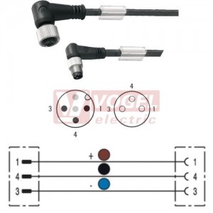 SAIL-M12WM8W-3-5.0V konektor M12/3-pin/vidl/úhlový - kabel ČE PVC 3x0,25mm2 L=5m - konektor M8/3-pin/zás/úhlový (1938190500)