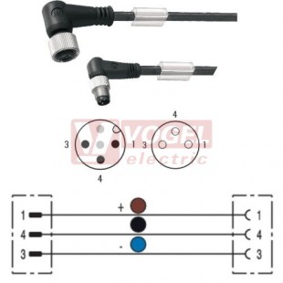 SAIL-M12WM8W-3-1.5V konektor M12/3-pin/vidl/úhlový - kabel ČE PVC 3x0,25mm2 L=1,5m - konektor M8/3-pin/zás/úhlový (1938190150)