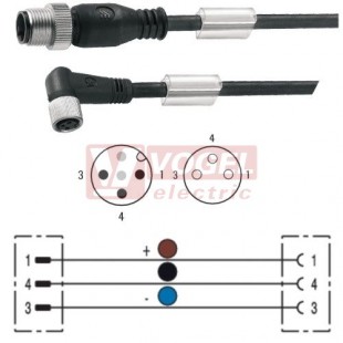 SAIL-M12GM8W-3-10V konektor M12/3-pin/vidl/úhlový - kabel ČE PVC 3x0,25mm2 L=10m - konektor M8/3-pin/zás/přímý (1938181000)