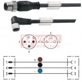 SAIL-M12GM8W-3-3.0V konektor M12/3-pin/vidl/úhlový - kabel ČE PVC 3x0,25mm2 L=3m - konektor M8/3-pin/zás/přímý (1938180300)