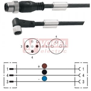 SAIL-M12GM8W-3-1.5V konektor M12/3-pin/vidl/úhlový - kabel ČE PVC 3x0,25mm2 L=1,5m - konektor M8/3-pin/zás/přímý (1938180150)