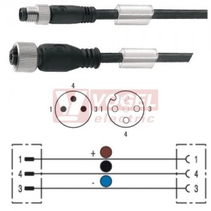 SAIL-M8GM12G-3-10V konektor M8/3-pin/vidl/přímý - kabel ČE PVC 3x0,25mm2 L=10m - konektor M12/3-pin/zás/přímý (1938231000)