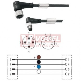 SAIL-M12WM8W-4-3.0V konektor M12/4-pin/vidl/úhlový - kabel ČE PVC 4x0,25mm2 L=3m - konektor M8/4-pin/zás/úhlový (1938220300)