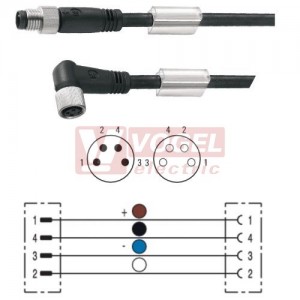 SAIL-M8GM8W-4-1.5V konektor M8/4-pin/vidl/přímý - kabel ČE PVC 4x0,25mm2 L=1,5m - konektor M8/4-pin/zás/úhlový (1927180150)