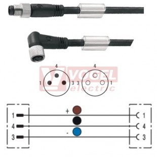 SAIL-M8GM8W-3-10V konektor M8/3-pin/vidl/přímý - kabel ČE PVC 3x0,25mm2 L=10m - konektor M8/3-pin/zás/úhlový (1927171000)