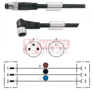 SAIL-M8GM8W-3-5.0V konektor M8/3-pin/vidl/přímý - kabel ČE PVC 3x0,25mm2 L=5m - konektor M8/3-pin/zás/úhlový (1927170500)