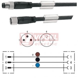 SAIL-M8GM8G-3-5.0V konektor M8/3-pin/vidl/přímý - kabel ČE PVC 3x0,25mm2 L=5m - konektor M8/3-pin/zás/přímý (1927150500)