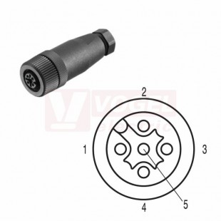 SAIB-5/9-(KV) konektor M12/5pin/zás/přímýv šroubové připojení, A-kódovaní, pro montáž 0,14-0,75mm2, sevření 6-8mm, IP67 (1007090000)