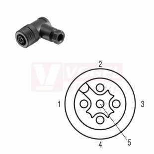 SAIBW-5/9-(KV) konektor M12/5pin/zás/úhlový, plast.tělo, šroubové připojení, A-kódovaní, pro montáž 0,14-0,75mm2, sevření 6-8mm, IP67 (1007070000)