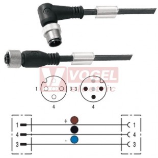 SAIL-M12WM12G-3-10U konektor M12/3-pin/vidl/úhlový - kabel ČE PUR do vlečného řetězu 3x0,34mm2 L=10m - konektor M12/3-pin/zás/přímý (1821051000)