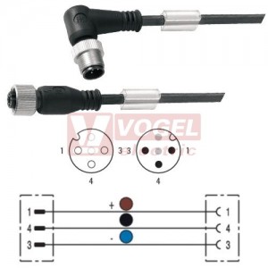 SAIL-M12WM12G-3-3.0U konektor M12/3-pin/vidl/úhlový - kabel ČE PUR do vlečného řetězu 3x0,34mm2 L=3m - konektor M12/3-pin/zás/přímý (1821050300)