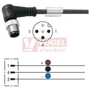 SAIL-M12W-3-5.0U konektor M12/3-pin/vidl/úhlový - kabel ČE PUR 3x0,34mm2 L=5m - volný konec (9456690500)