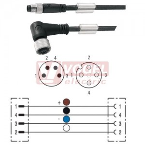 SAIL-M8GM12W-4-10V konektor M8/4-pin/vidl/přímý - kabel ČE PVC 4x0,25mm2 L=10m - konektor M12/4-pin/zás/úhlový (1938271000)