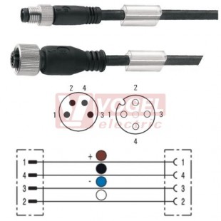 SAIL-M8GM12G-4-10V konektor M8/4-pin/vidl/přímý - kabel ČE PVC 4x0,25mm2 L=10m - konektor M12/4-pin/zás/přímý (1938261000)