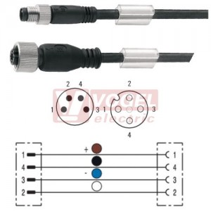 SAIL-M8GM12G-4-5.0V konektor M8/4-pin/vidl/přímý - kabel ČE PVC 4x0,25mm2 L=5m - konektor M12/4-pin/zás/přímý (1938260500)