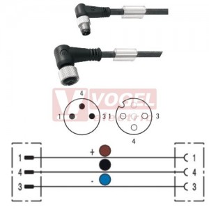 SAIL-M8WM12W-3-10V konektor M8/3-pin/vidl/úhlový - kabel ČE PVC 3x0,25mm2 L=10m - konektor M12/3-pin/zás/úhlový (1938251000)