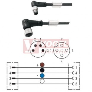 SAIL-M8WM12W-4-5.0V konektor M8/4-pin/vidl/úhlový - kabel ČE PVC 4x0,25mm2 L=5m - konektor M12/4-pin/zás/úhlový (1938280300)