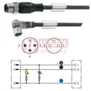 SAIL-M12GM8W-3L10U konektor M12/3-pin/vidl/přímý - kabel ČE PUR do vlečného řetězu 3x0,34mm2 L=10m - konektor M8/3-pin/zás/úhlový/2xLED (9457761000)