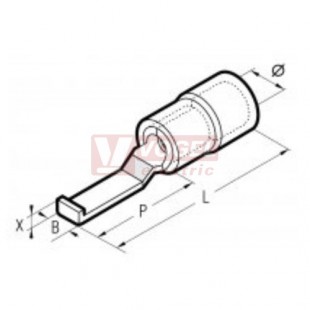 KIPPL 1,5/46 Kolík plochý zahnutý izolovaný 0,5-1,5mm2 / šířka 4,6mm, celková délka 46mm