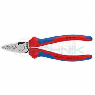 LK-D 02516 P 9772180 KNIPEX Lisovací kleště na dutinky pro průřezy 0,25-16 mm2 s izolací i bez izolace, tvar lisu U, dvoukomponentní rukojeti, délka kleští 180mm