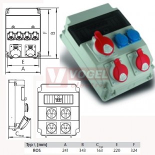ROS 11/I-04 zásuvková rozvodnice 4xIE 1653- jištěná IP44