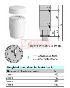 XVMC29M3T napájecí modul s bzučákem 230V AC + konzola 250mm + víko, IP42 (max.5 modulů)