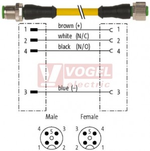 7000-40021-0340200 konektor M12/4-pin/vidl/přímý - kabel ŽL PUR do vlečného řetězu 4x0,34mm2 L=2,0m - konektor M12/4-pin/zás/přímý