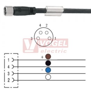 SAIL-M8BG-4-3.0V konektor M8/4-pin/zás/přímý - kabel ČE PVC 4x0,25mm2 L=3m - volný konec (1927260300)