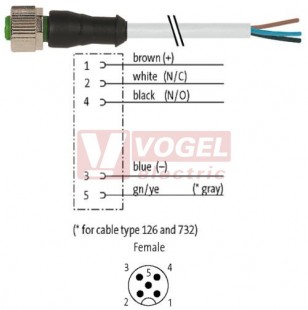 7000-12241-2350500 konektor M12/5-pin/zás/přímý - kabel ŠE PUR 5x0,34mm2 L=5,0m - volný konec