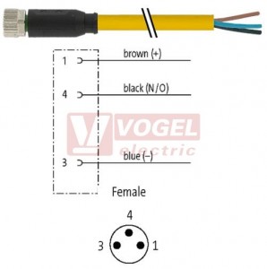 7000-08041-0300300 konektor M8/3-pin/zás/přímý - kabel ŽL PUR 3x0,25mm2 L=3,0m - volný konec