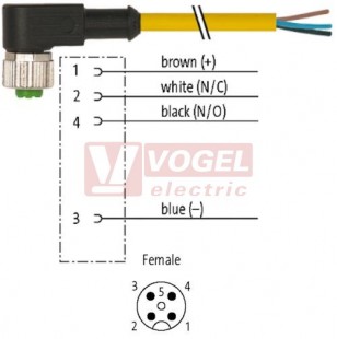 7000-12341-0340150 konektor M12/4-pin/zás/úhlový - kabel ŽL PUR 4x0,34mm2 L=1,5m - volný konec