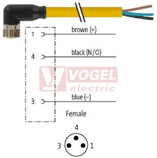 7000-08081-0300150 konektor M8/3-pin/zás/úhlový - kabel ŽL PUR 3x0,25mm2 L=1,5m - volný konec