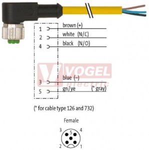 7000-12361-0350300 konektor M12/5-pin/zás/úhlový - kabel ŽL PUR 5x0,34mm2 L=3,0m - volný konec