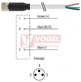 7000-08041-2300150 konektor M8/3-pin/zás/přímý - kabel ŠE PUR 3x0,25mm2 L=1,5m - volný konec