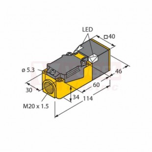 Bi15-CP40-AP6X2 snímač indukční, stíněný, Sn=15mm, 10-30VDC, M20, rozměr 114x40x40mm, PNP/NO, IP67