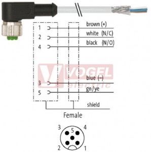 7000-13281-3480150 konektor M12/5-pin/zás/úhlový - kabel ŠE PVC 5x0,34mm2 L=1,5m - volný konec