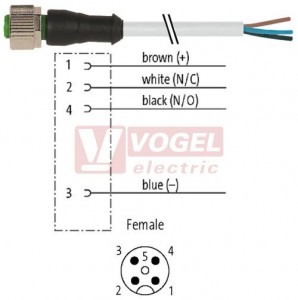 7000-12221-2240500 konektor M12/4-pin/zás/přímý - kabel ŠE PUR/PVC 4x0,34mm2 L=5,0m - volný konec