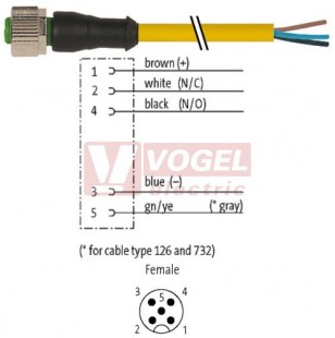 7000-12241-0251000 konektor M12/5-pin/zás/přímý - kabel ŽL PUR/PVC 5x0,34mm2 L=10,0m - volný konec