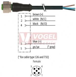 7000-12241-6251000 konektor M12/5-pin/zás/přímý - kabel ČE PUR/PVC 5x0,34mm2 L=10,0m - volný konec