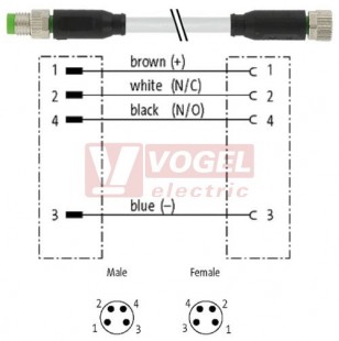 7000-88011-2310300 konektor M8/4-pin/vidl/přímý - kabel ŠE PUR do vlečného řetězu 4x0,25mm2 L=3,0m - konektor M8/4-pin/zás/přímý