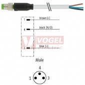 7000-08001-2300500 konektor M8/3-pin/vidl/přímý - kabel ŠE PUR 3x0,25mm2 L=5,0m - volný konec