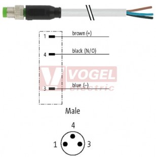 7000-08001-2302500 konektor M8/3-pin/vidl/přímý - kabel ŠE PUR 3x0,25mm2 L=25,0m - volný konec