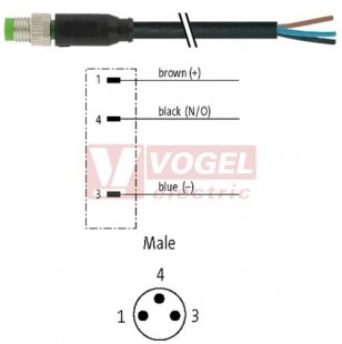 7000-08001-6101500 konektor M8/3-pin/vidl/přímý - kabel ČE PVC 3x0,25mm2 L=15,0m - volný konec