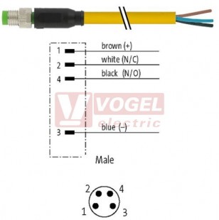 7000-08011-0110150 konektor M8/4-pin/vidl/přímý - kabel ŽL PVC 4x0,25mm2 L=1,5m - volný konec