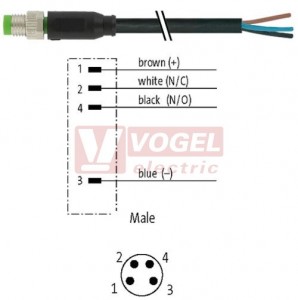 7000-08011-6510750 konektor M8/4-pin/vidl/přímý - kabel ČE PUR do svařovny 4x0,25mm2 L=7,5m - volný konec