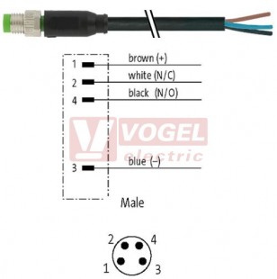 7000-08011-6511000 konektor M8/4-pin/vidl/přímý - kabel ČE PUR do svařovny 4x0,25mm2 L=10,0m - volný konec