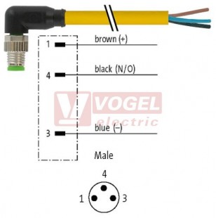 7000-08021-0101000 konektor M8/3-pin/vidl/úhlový - kabel ŽL PVC 3x0,25mm2 L=10,0m - volný konec