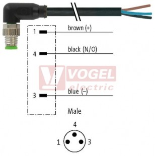 7000-08021-6101000 konektor M8/3-pin/vidl/úhlový - kabel ČE PVC 3x0,25mm2 L=10,0m - volný konec